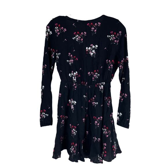 Express Floral Printed Ruffle Faux Wrap Mini Dress Black Size XS - Picture 5 of 7